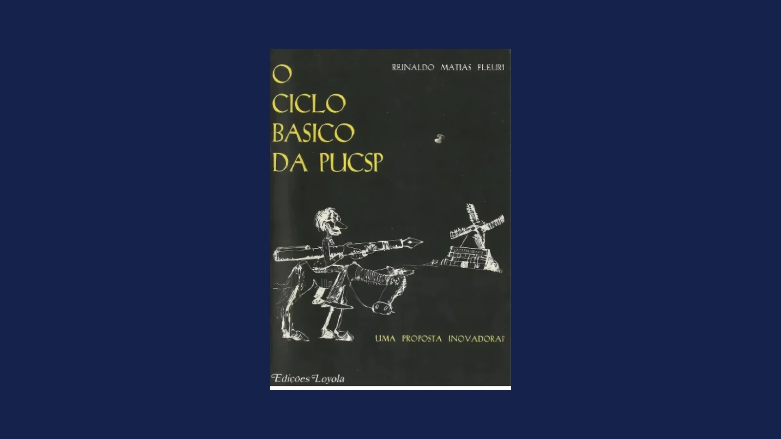 Capa do livro O Ciclo Básico da PUCSP, preta, com um desenho a traço branco